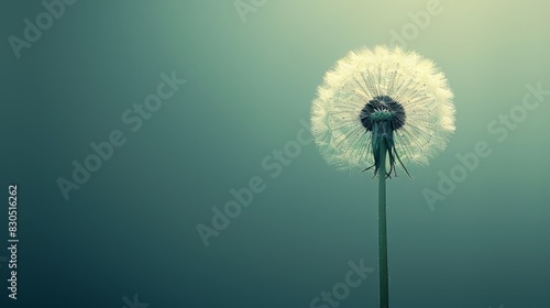  A tight shot of a dandelion against a verdant backdrop The dandelion head is sharp in focus  while its surrounding area and part of the stem exhibit a soft