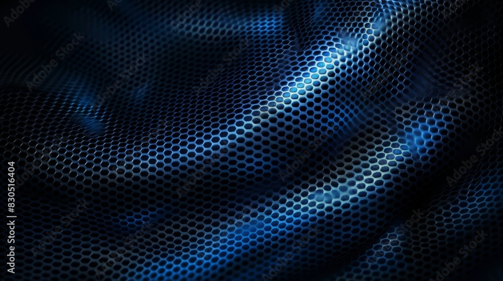 A tight shot of a blue fabric with a central pattern Light blue light penetrates the fabric, illuminating its top half from within A tight shot of a blue fabric with a central pattern Light blue light penetrates the fabric, illuminating its top half from within