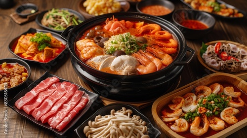 Assorted delicious Korean dishes spread on table