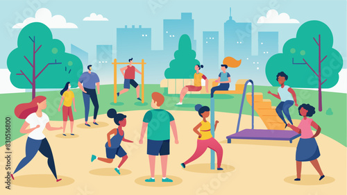 Through sweat and smiles a community grows closer as they work towards a common goal of promoting a healthier lifestyle together.. Vector illustration