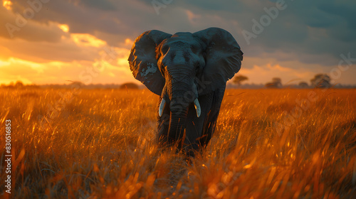An elephant seeks refuge from rising temperatures  the effects of climate change and the climate crisis. Increased environmental awareness and global efforts to mitigate climate impact.