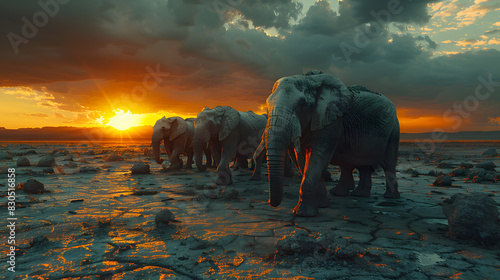 An elephant seeks refuge from rising temperatures, the effects of climate change and the climate crisis. Increased environmental awareness and global efforts to mitigate climate impact.