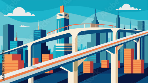 The skybridges in this city are a marvel of engineering with their sleek streamlined design allowing for smooth and efficient travel.. Vector illustration