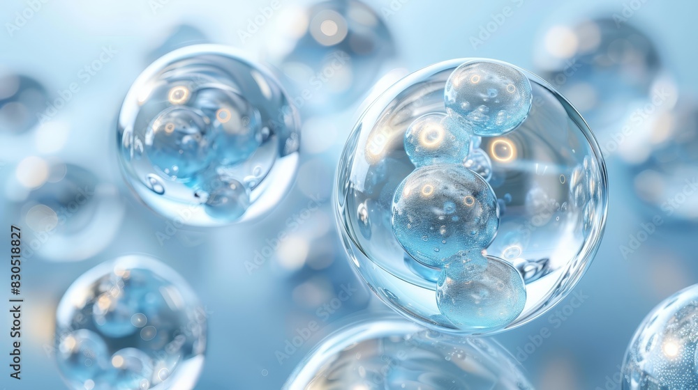 A collection of bubbles hovering above a blue expanse, reflecting their images beneath on the surface below The undersides of the upper bubbles mirrored by the blue depths A collection of bubbles hovering above a blue expanse, reflecting their images beneath on the surface below The undersides of the upper bubbles mirrored by the blue depths