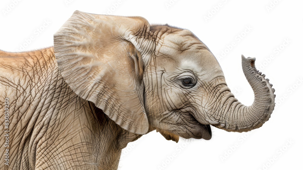 Fototapeta premium A close-up of an elephant with its trunk raised