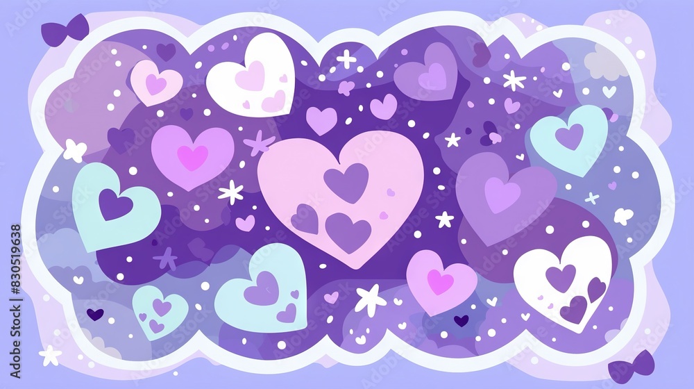 A heart-shaped collection of hearts on a purple backdrop, adorned with stars and snowflakes A heart-shaped collection of hearts on a purple backdrop, adorned with stars and snowflakes