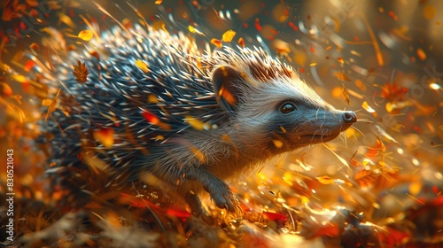  A hedgehog in a sea of golden and crimson foliage