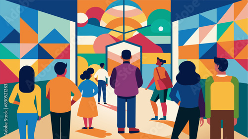 A colorful mosaic caught the eye of many as they entered the exhibit each individual piece representing a different element of the community that had come together to create it.. Vector illustration
