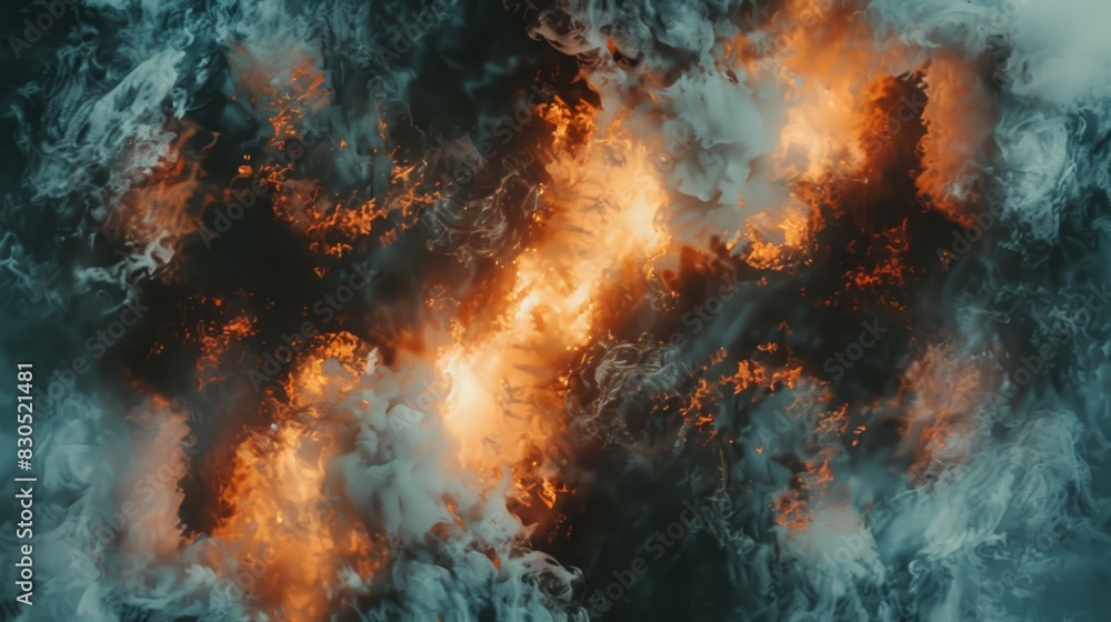 A tight shot of a fire burning in the dead of night, smoke rising from both its top and base A tight shot of a fire burning in the dead of night, smoke rising from both its top and base