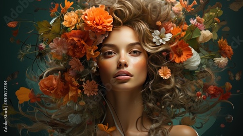 beautiful young and flowers in her hair