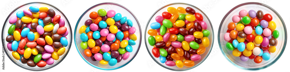 Colorful chocolate candy pills in bowl, on transparent background, clipping path, png Colorful chocolate candy pills in bowl, on transparent background, clipping path, png