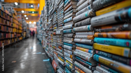 newspapers stacks on blur background photo
