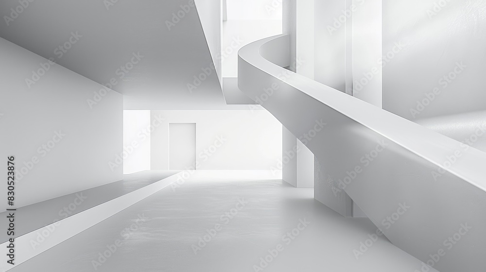 Obraz premium Abstract architectural composition with smooth white surfaces and ample empty space, highlighting modern design