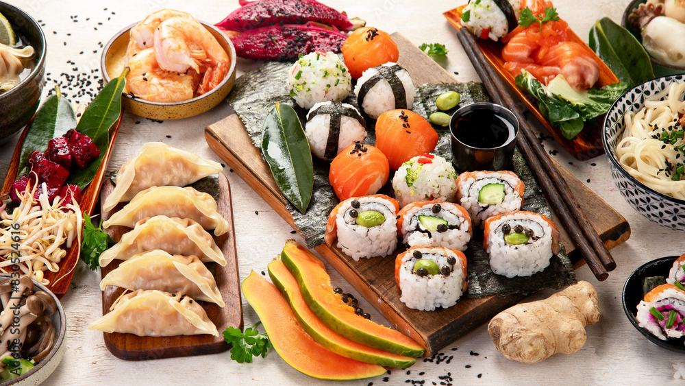Assortment of japanese traditional dishes. Asian food. Assortment of japanese traditional dishes. Asian food.