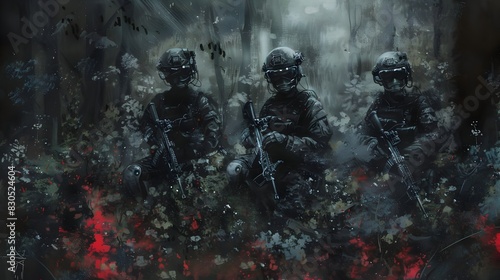 Elite Soldiers Advancing Through Treacherous Rainforest Terrain