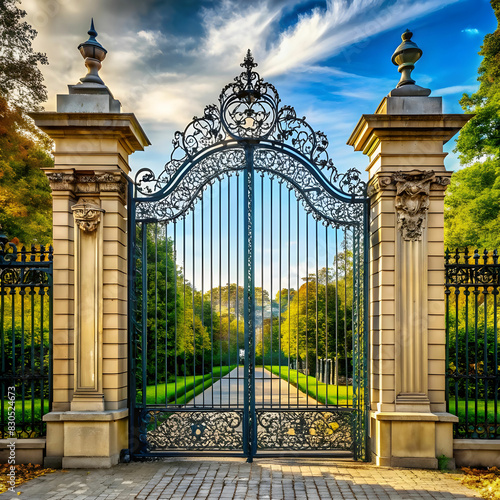 Decorative wrought-iron fence with gate