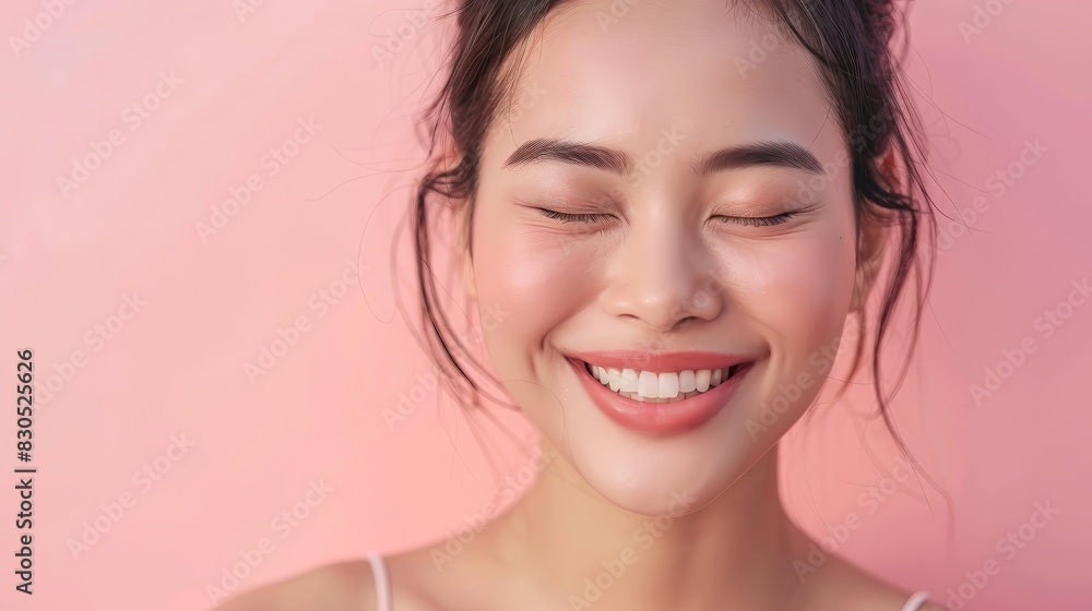 Close-up portrait of a brunette woman with fresh skin and a natural smile Close-up portrait of a brunette woman with fresh skin and a natural smile