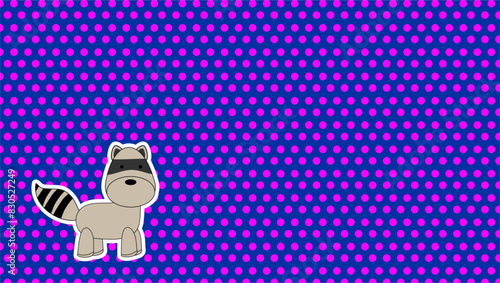 cute raccoon cartoon sticker background in vector format