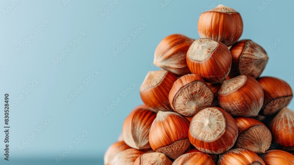 nuts stacked, background - light blue, foreground - blue, sky - light blue nuts stacked, background - light blue, foreground - blue, sky - light blue