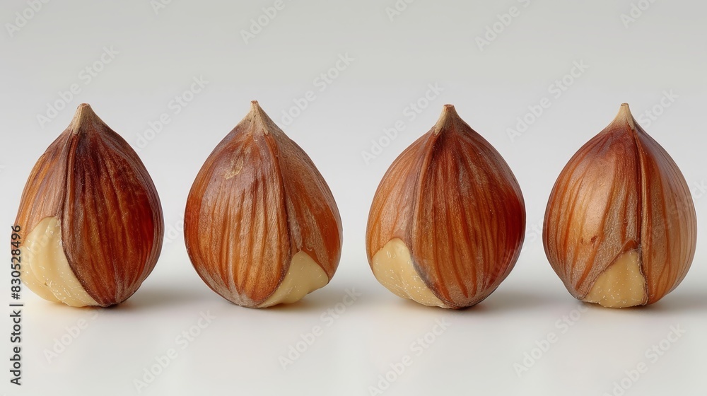 Obraz premium A trio of nuts sits on a white table, accompanied by a pair of scissors and a single sheet of paper