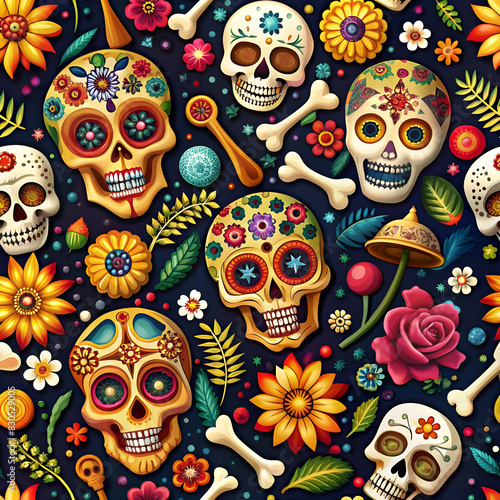 Mexican colorful skulls. Mexican / hispanic ceramic pottery Day of the Dead (Dia de los Muertos) skulls © Usama