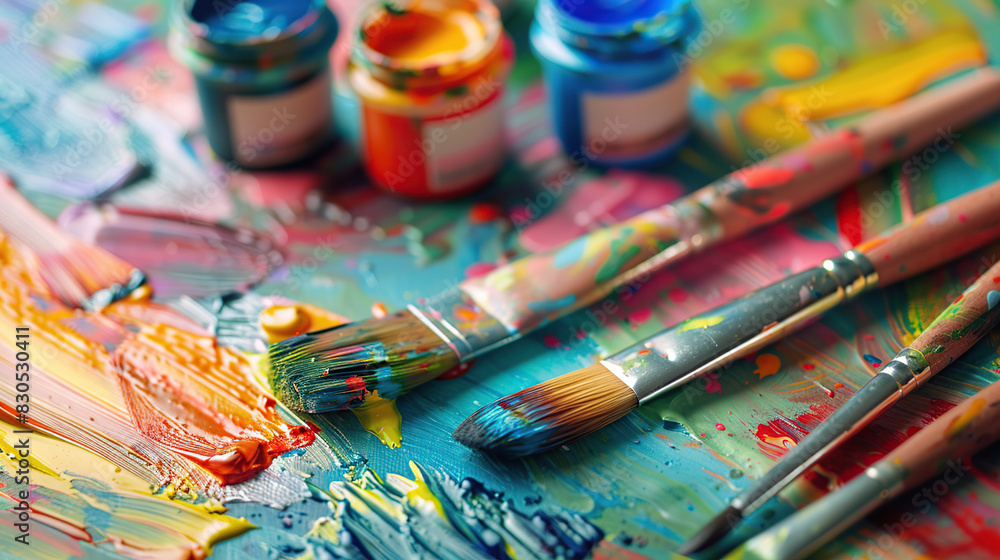 Obraz premium Colorful palette paints and brushes