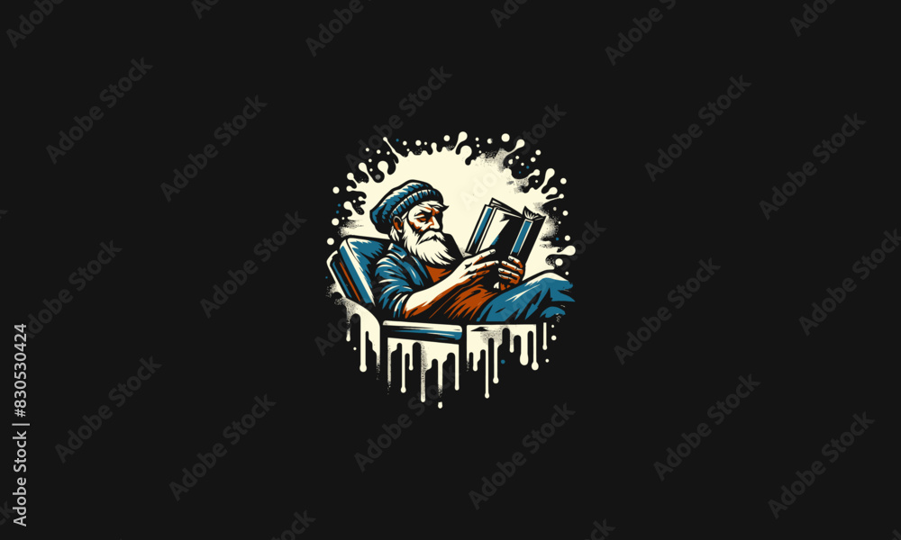 old man reading book relax vector flat design old man reading book relax vector flat design