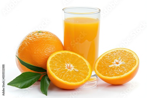 Portrait of fresh sunkist orange with a glass of orange juice isolated on white background 