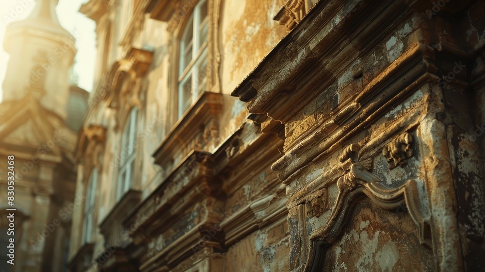 Close-up of ornate, weathered stonework on a historic building. The building has a rich history and architectural detail. Close-up of ornate, weathered stonework on a historic building. The building has a rich history and architectural detail.