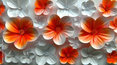  A tight shot of a flower arrangement against a wall  featuring an abundance of orange and white blooms at picture s heart  extending down to its lower half