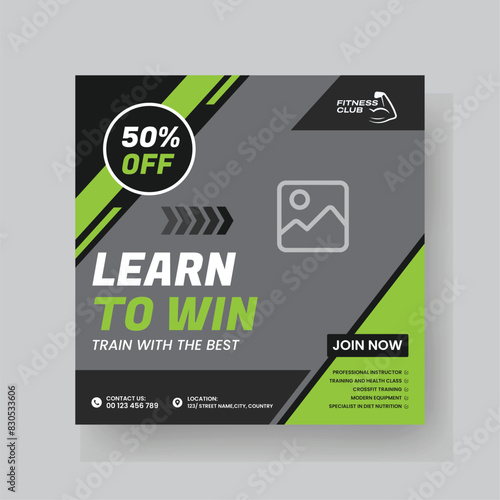 Gym and Fitness Social Media Post Template Design.