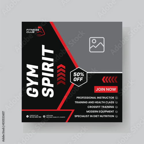 Gym and Fitness Social Media Post Template Design.