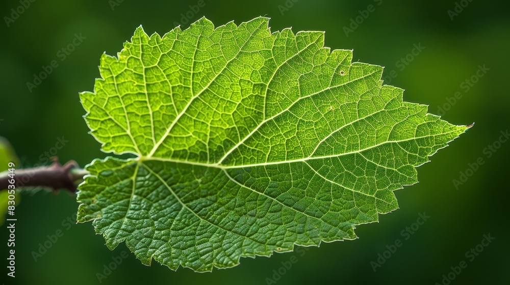 A close-up of a green leaf on a tree branch with a blurred background of foreground leaves A close-up of a green leaf on a tree branch with a blurred background of foreground leaves