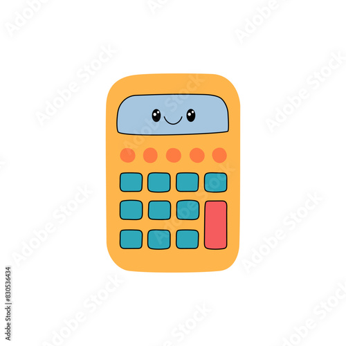 Calculator cute vector isolated illustration. School supply element. Educational character