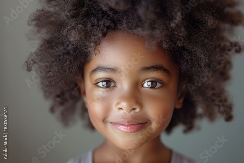 A little Black child with a gentle  joyful expression