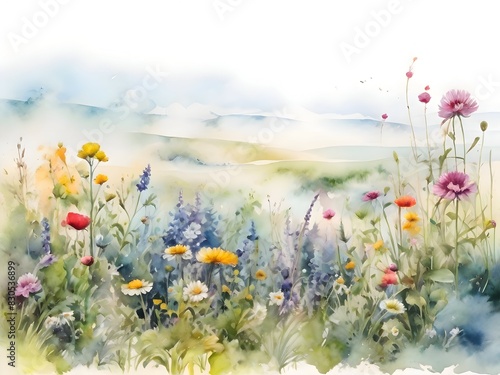Meadow Flower Field Landscape Watercolor Art