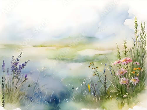 Meadow Flower Field Landscape Watercolor Art