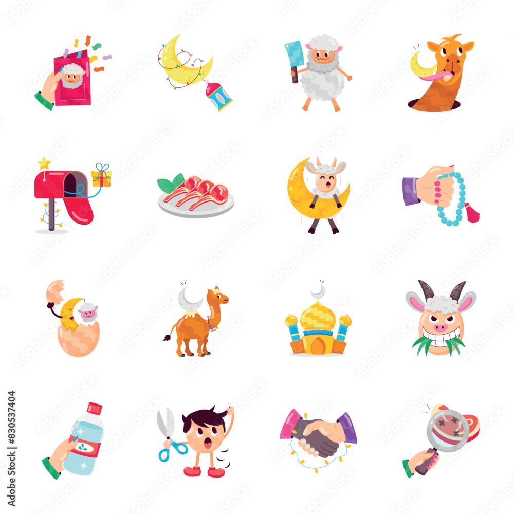 Eid and Hajj Rituals Flat Stickers Eid and Hajj Rituals Flat Stickers