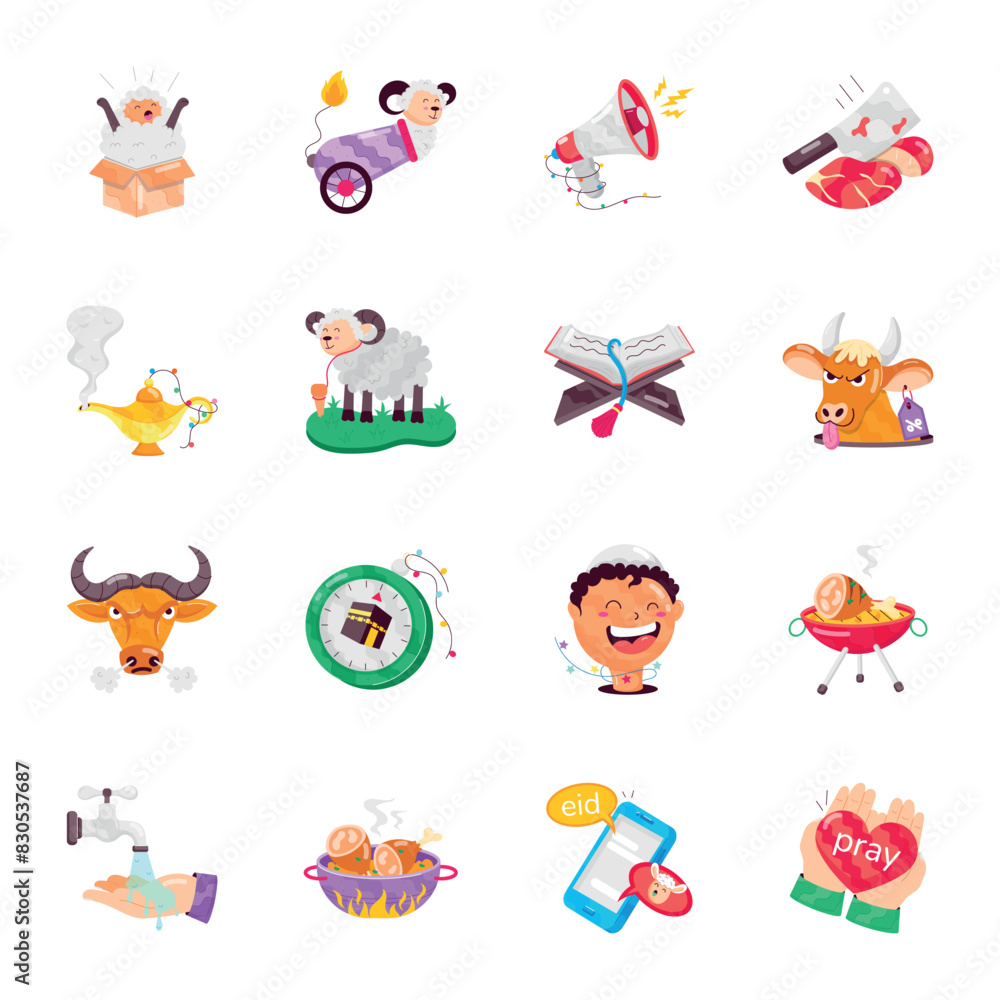 Eid and Hajj Rituals Flat Stickers Eid and Hajj Rituals Flat Stickers