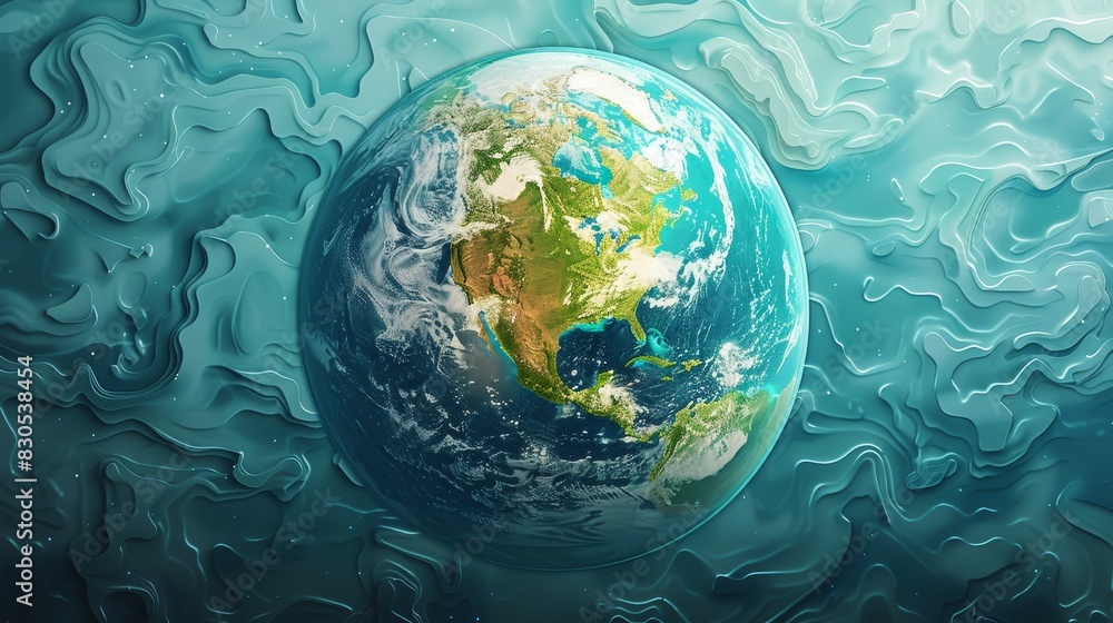 A blue and green planet with a white and brown land mass A blue and green planet with a white and brown land mass