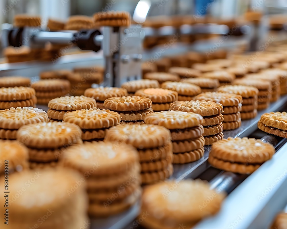 Automated Biscuit Production Line with Decorated and Packaged Cookies Industrial Manufacturing Concept Automated Biscuit Production Line with Decorated and Packaged Cookies Industrial Manufacturing Concept