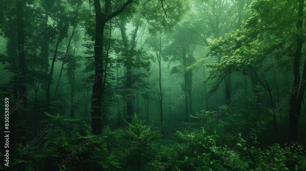 Fototapeta premium Image of a dense forest with dark green hues