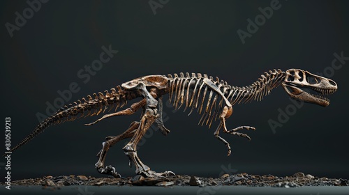 3D scanning visualization of a fossilized dinosaur skeleton allowing paleontologists to study its anatomy and morphology in detail furthering our understanding of prehistoric life. photo