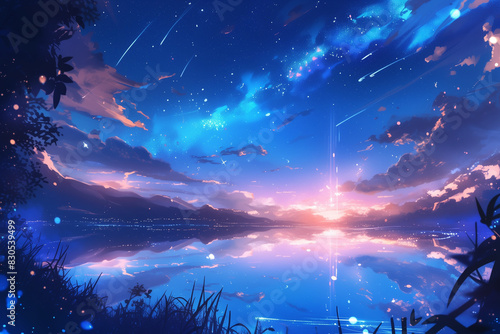 星のリフレイン：夜明けを映す静寂の湖 photo