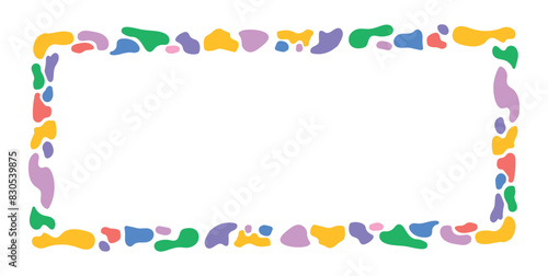 A horizontal frame consisting of multi-colored blots and spots. Vector template without text. Artistic border art design. Texture frame.