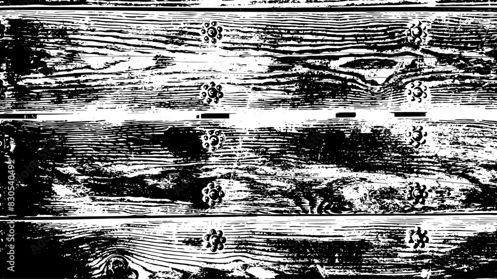 12-82. Old wooden door texture effect - illustration. Black and white vector texture with scratch background.