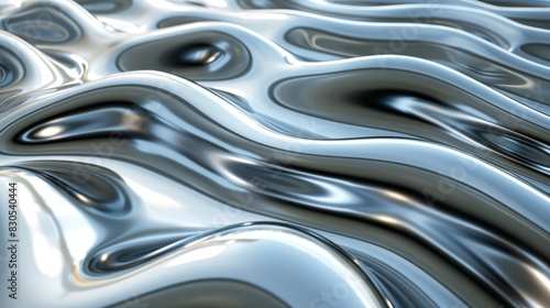  A tight shot of a metallic surface appearing as if it s a flowing liquid or substance  adorned with a contrasting black-and-white pattern at its top and base