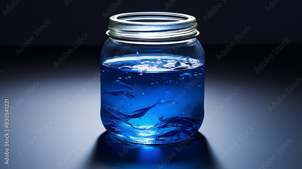 glass jar with bright blue liquid. Generative ai glass jar with bright blue liquid. Generative ai
