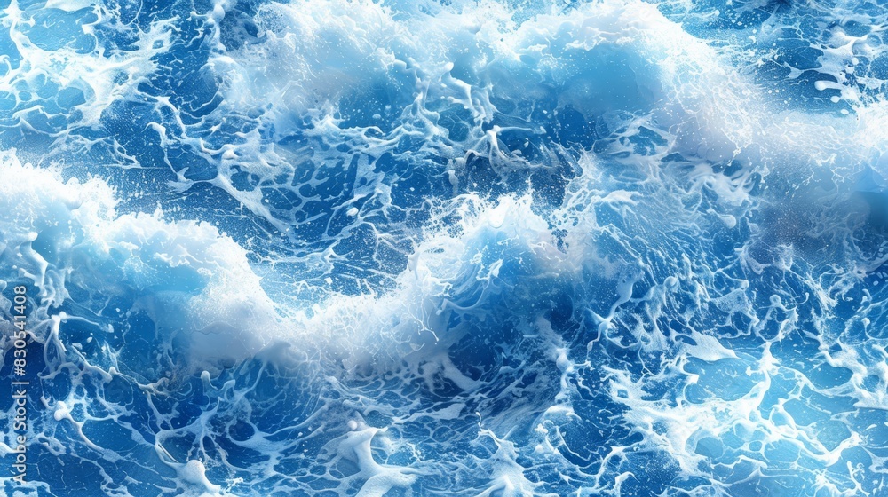 Fototapeta premium A large body of blue water dotted with white waves and capped with frothy foam