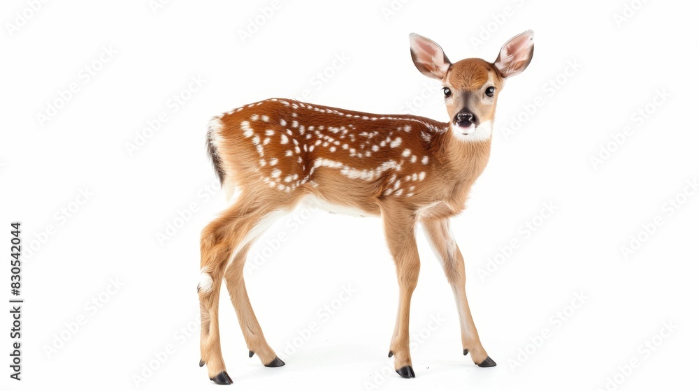 Fototapeta premium Fawn Standing on White Background - Generative AI